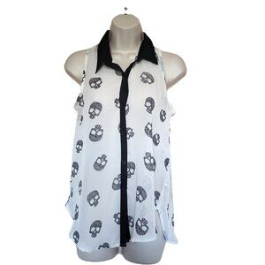 ARDENE Black & White Women's Skull Button Up Sleeveless Blouse Size Medium